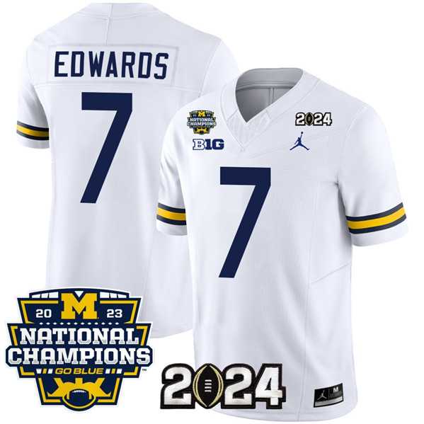 Mens Michigan Wolverines #7 Donovan Edwards White 2024 F.U.S.E. With 2023 National Champions Patch Stitched Jersey->michigan wolverines->NCAA Jersey